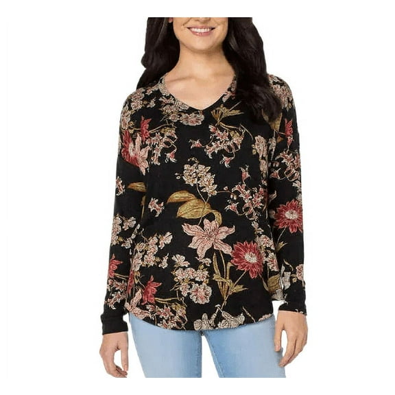 Well Worn Women's V-Neck Top (Black, X-Large)