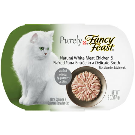 Fancy Feast Purely Natural White Meat Chicken & Flaked Tuna Entree In A Delicate Broth Cat Food Case of 10- 2 oz.
