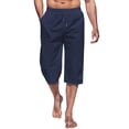 thumbnail image 2 of Domuza Men's Linen Capri Pants Casual Lightweight 3/4 Pants Elastic Waist Drawstring Beach Yoga Shorts with Pockets Navy 3XL, 2 of 5
