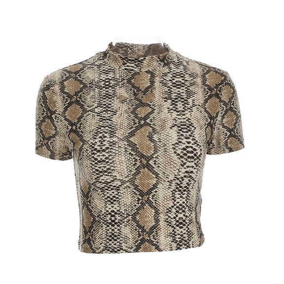 SCHUHLAND Women's Sexy Snake Print Crop Top - Slim Fit High Collar Tank Top, Harajuku Sleeveless Vest, Girls Casual Summer Primer Camis Top