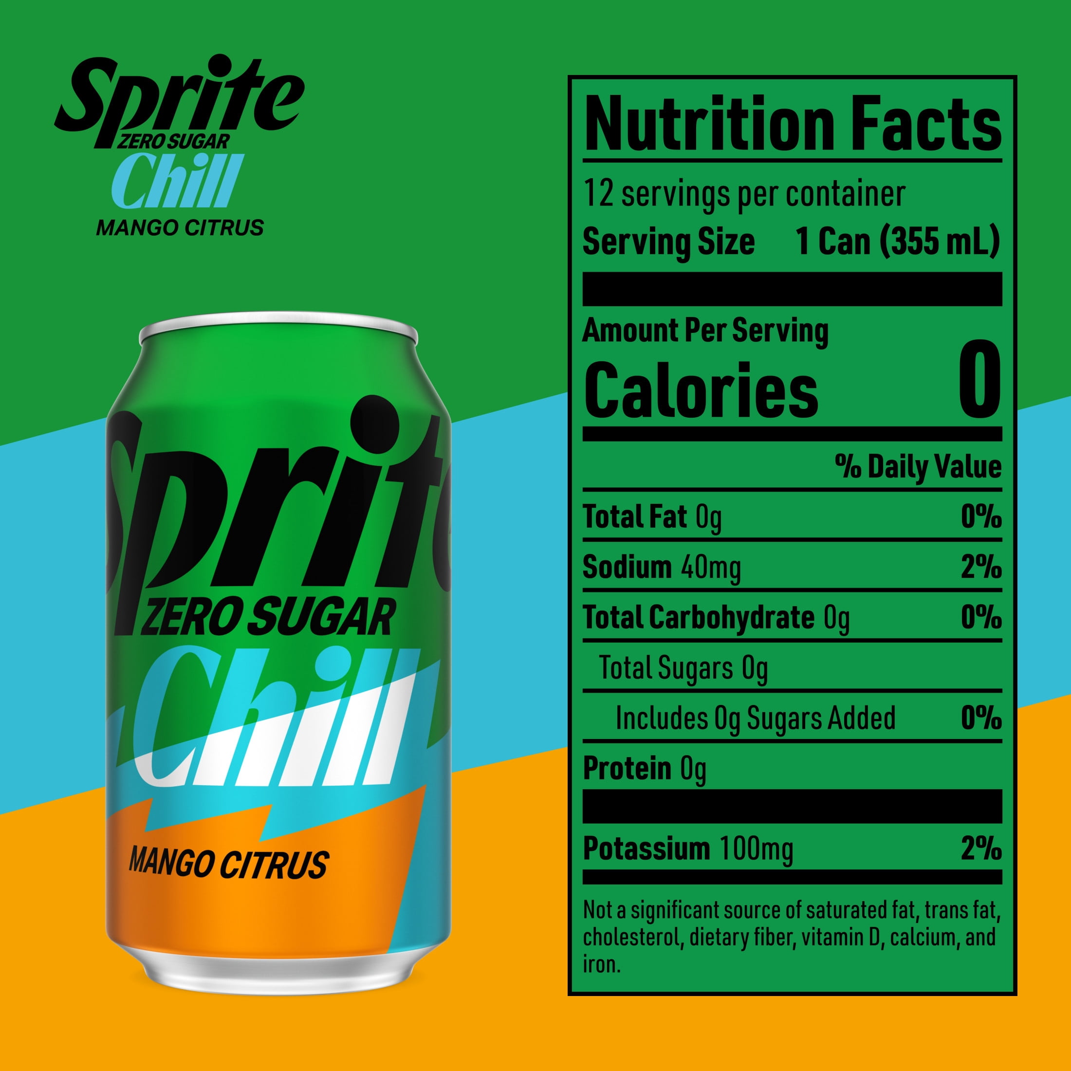 Sprite Zero Sugar Chill Mango Citrus Soda Pop Cans, 12 fl oz, 12 Pack
