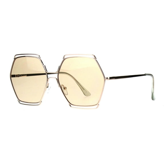 Hexagon Shape Sunglasses Womens Oversized Fashion Shades UV 400 Gold, Beige