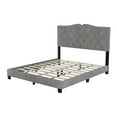 thumbnail image 6 of Queen Size Upholstered Platform Bed, Modern Velvet Platform Bed with Tufted Headboard and Rivet Design, Wooden Bed Frame with Slat Support for Kids Teens Adults, No Box Spring Needed, Gray, 6 of 7
