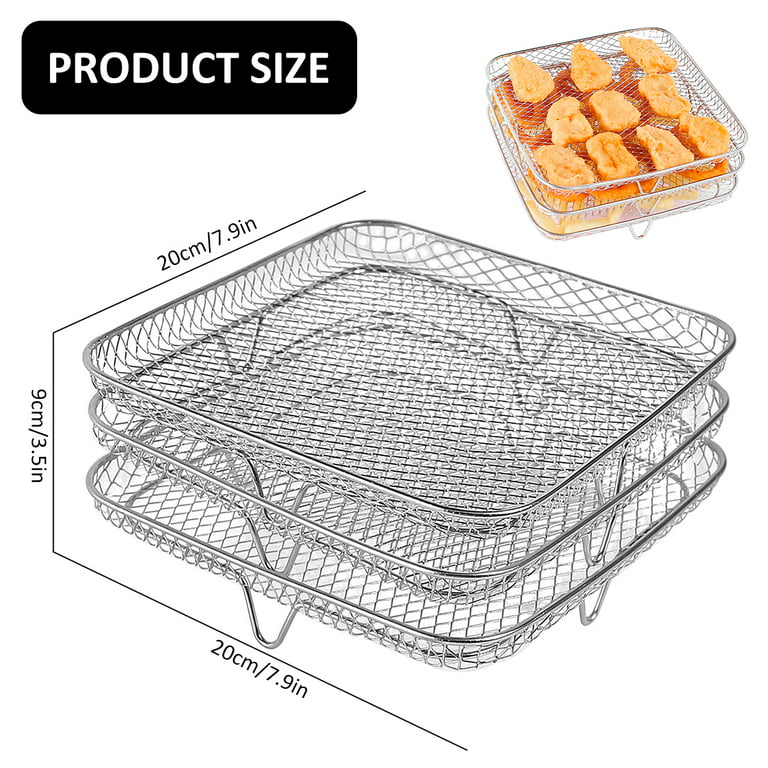 MTFun Air Fryer Racks Three Layer Stackable Dehydrator Racks Stainless Steel  Square Air Fryer Basket Tray Air Fryer Accessories Fit for 5.8QT COSORI Air  Fryer and 7.5L-8L Square Air Fryer 