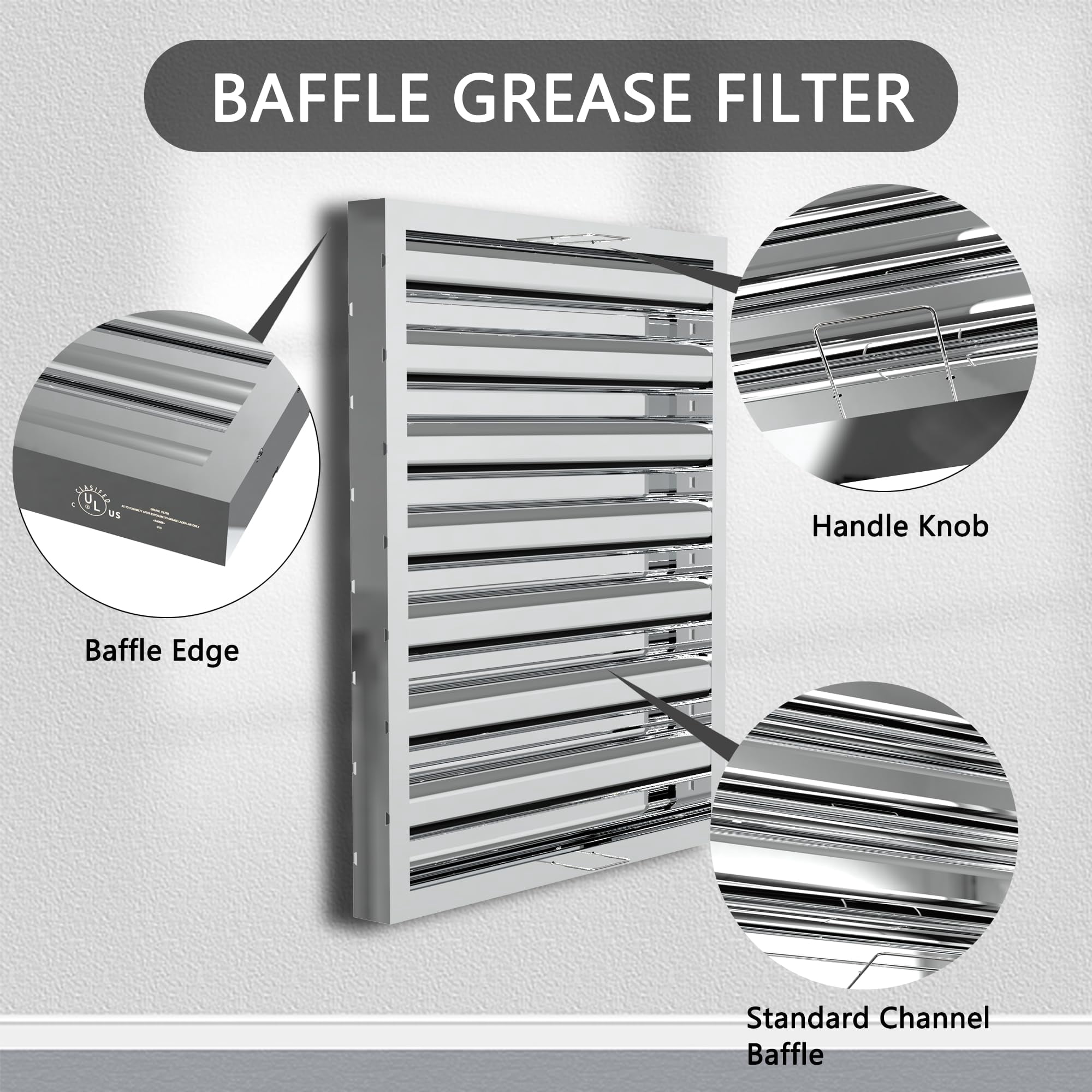 HAN'KITCHEN'LON'S Stainless Steel Exhaust Hood Filters, 24.5x19.5 inches, UL/NSF Listed, 5-Pack, Perfect for Commercial Kitchen