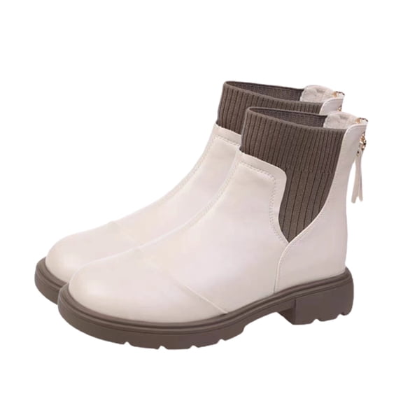 Lovskoo Ankle Boots for Women Round Toe Platform 2024 Fall And Winter Style British Style Shoes Slim Trendy Versatile Short Booties White