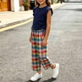 thumbnail image 6 of LJEFF Girls 2 PC Ruffle Sleeve Plaid Capri Set, Elastic Waist Lightweight Sleeveless Soft Kids Summer Outfit Navy Size 6 Years, 6 of 7