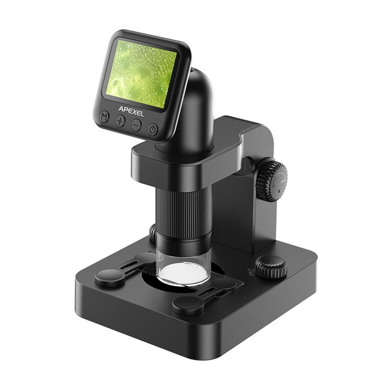 APEXEL MS003 USB Digital Microscope with 2.0 Inch LCD Screen 20X-100X  Magnification 2MP Photo 1080P Video Built-in Battery Lights with Adjustable  Base