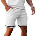 thumbnail image 4 of SWSMCLT Men's Short Tracksuit Summer Short Sleeve Drawstring 2 Piece Outfit Active Sweatsuit Shorts Set Cotton White Medium, 4 of 4