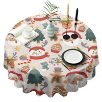 Christmas Round Tablecloth 70x70in(178x178cm) – Waterproof Polyester Table Cover with Full Print Design, Wrinkle Resistant & Washable for Kitchen Dining Party Decor