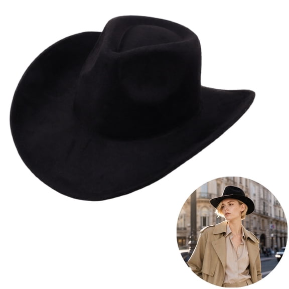 Clossjun Womens Western Cowboy Hats Studded Pinched Cowgirl Caps Wide Brim Fedoras Beanies with Belt Buckle Party Outdoor Activity Head Wear