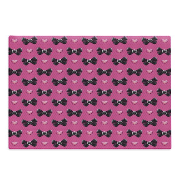 Pearls Cutting Board, Bow Ties with Hearts Feminine Valentines Day Romantic Theme with Dotted Background, Decorative Tempered Glass Cutting and Serving Board, Large Size, Pink Black, by Ambesonne