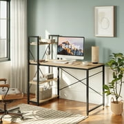 Bestier 47'' Reversible Computer Desk for Home Office Sturdy Workstation with 4-Tier Shelves, Light Oak