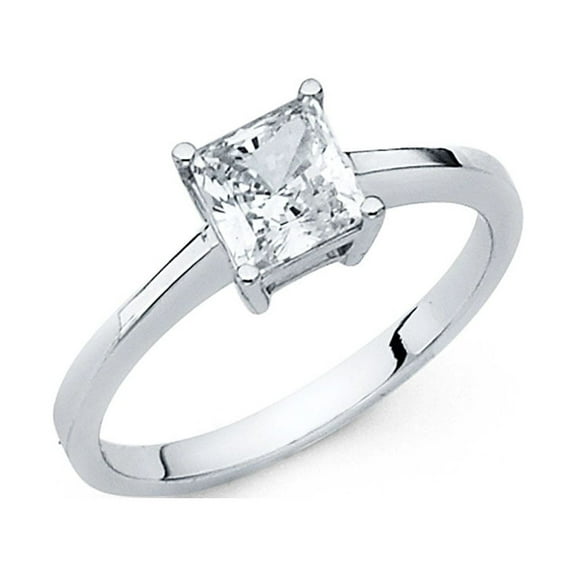 Princess CZ Single Stone Engagement Ring 14k White Gold Anniversary Square CZ Solitaire Band Size 5