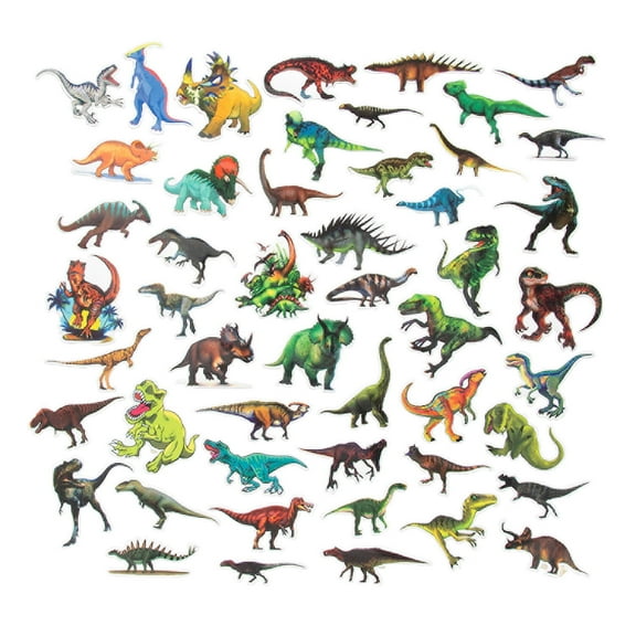 Fun Express 2 1/4" - 3 1/4" Bulk 50 Pieces Dinosaur Images Vinyl Sticker Assortment