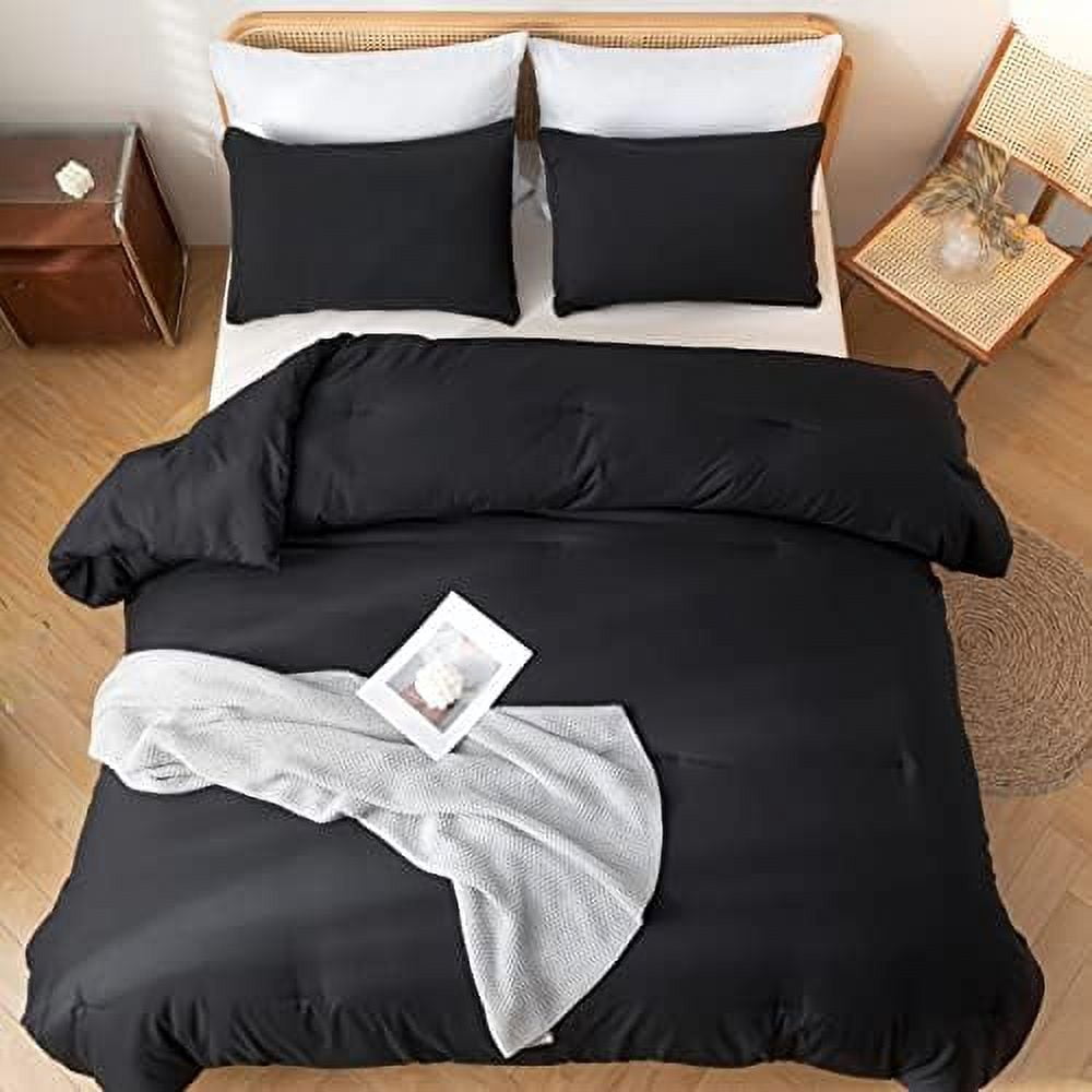 Comforter Full Size Black for Girls Boys Teens, 3pcs (1 Boho Comforter & 2 Pillowcases), Lightweight Dorm Bedding Soft All Season Bed Set