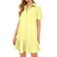 thumbnail image 2 of YFELWZ Robe à Manches Courtes pour Femmes Grande Taille avec Ourlet à Volants, Robe Midi Fluide Décontractée d'Été avec Jaune Vintage L, 2 of 9