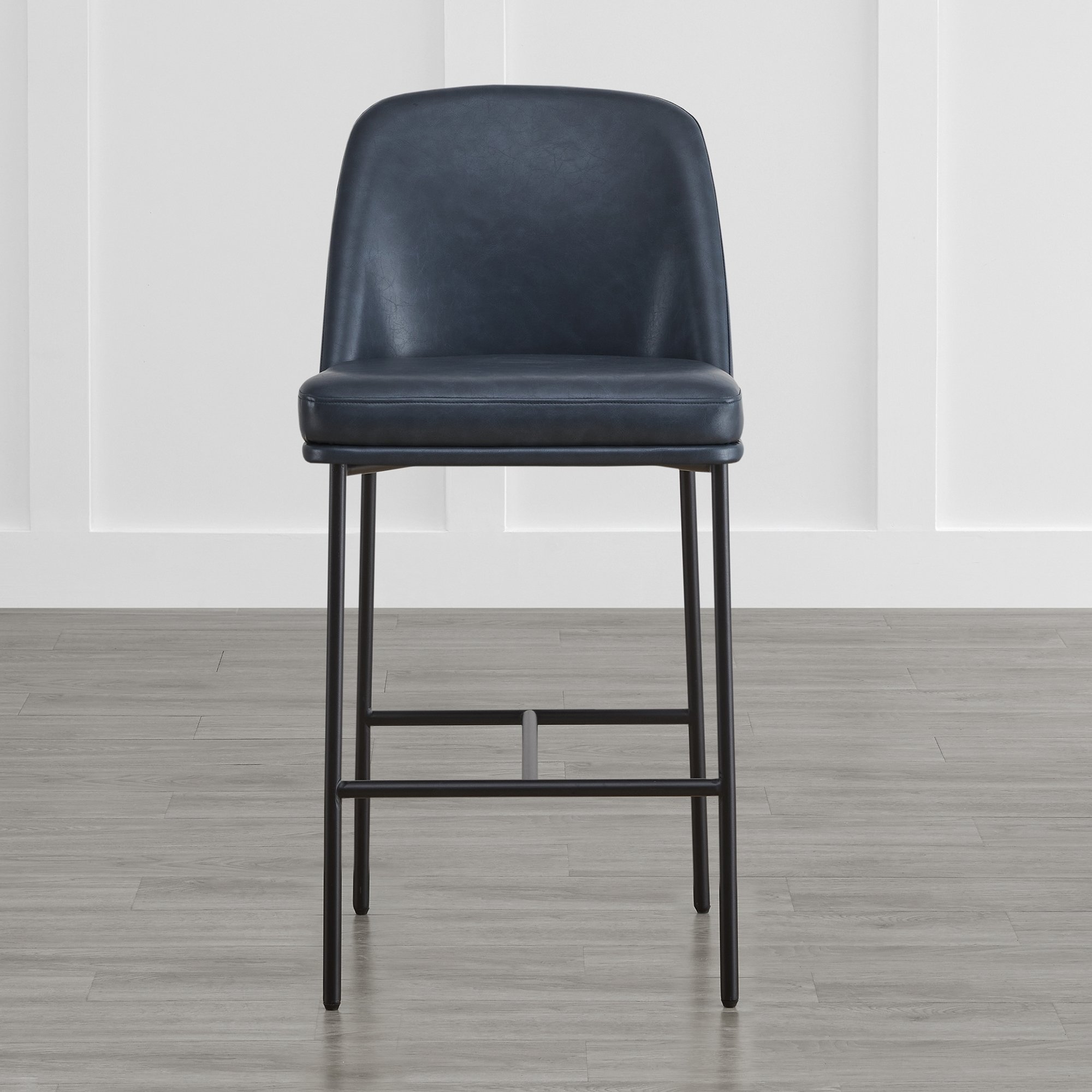 Spruce & Spring Modern 27-Inch Contemporary Counter Stool Set with Upholstered Seat and Metal Frame Set of 2, Navy Blue Faux Leather