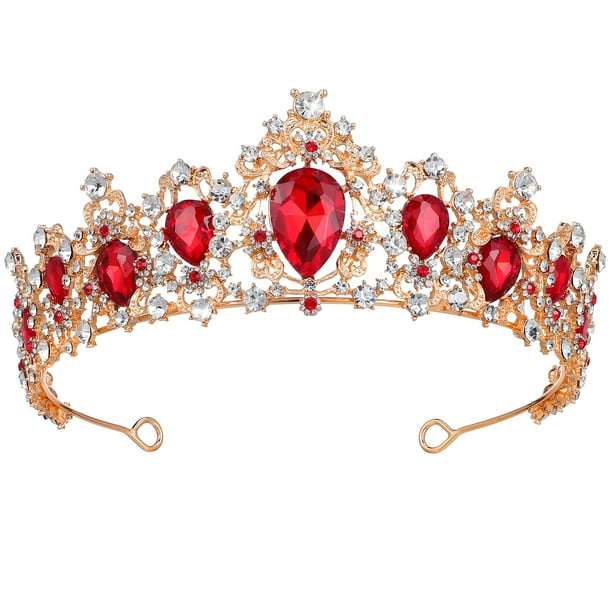 Corona de novia barroca, tocado de boda retro, accesorio para el cabello de fiesta para mujer (rojo y dorado)