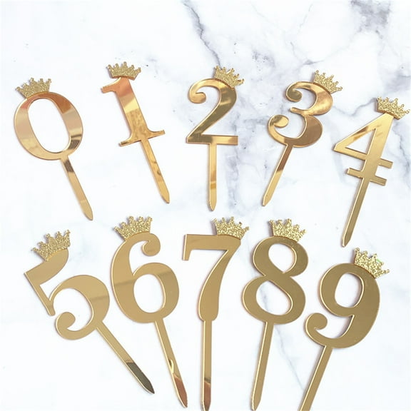 Ayyufe Cake Numeral Topper Crown Style Dazzling Acrylic Number Cake Topper Anniversary Birthday Party Decoration for Home