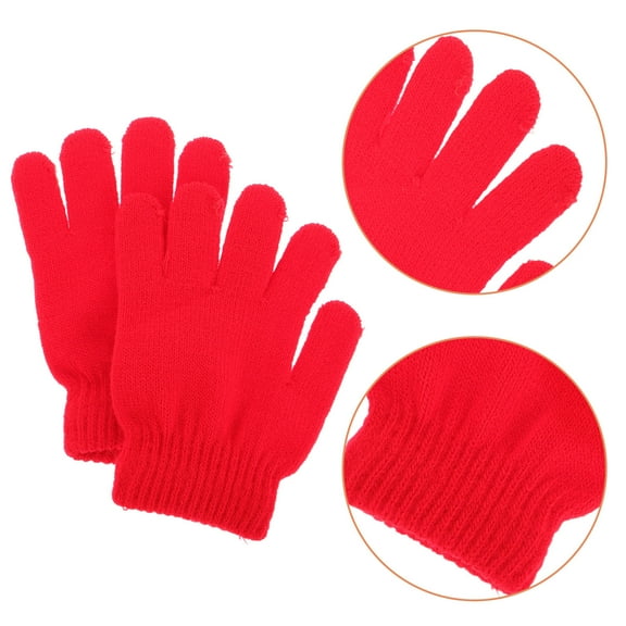 UPOUART Red Knit Full Finger Winter Gloves, Five Finger Warm Gloves for Outdoor Cold Weather