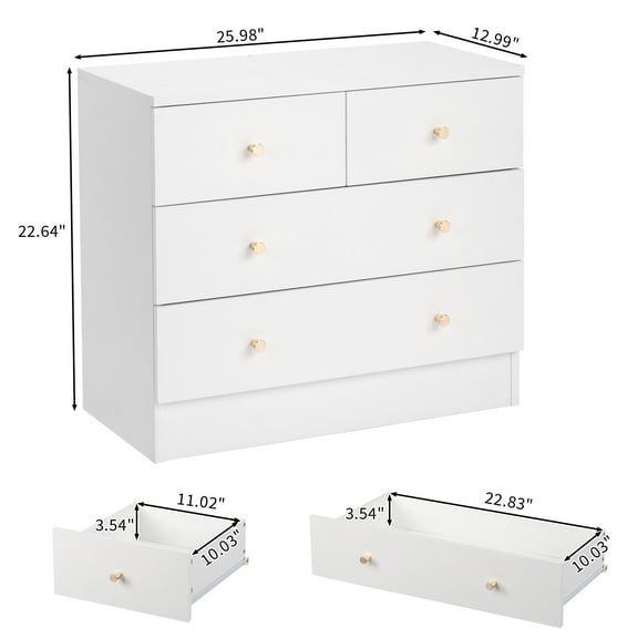 Winado 4-Drawer Dresser Chests, Wooden Storage Cabinets, Drawer Organizers for the Bedroom, Living Room, and Hallway, White