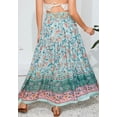thumbnail image 5 of Breezy Print Shirred Waist Ankle Length Pleated Layered Flare Skirt Green Small, 5 of 5
