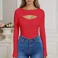thumbnail image 4 of Gyexs Cute Long Sleeve Tops for Women Round Neck Ribbed Knit Fitted T-Shirts Open Chest Design for Going Out Tee RD1, Size XL, 4 of 5