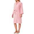 thumbnail image 4 of INSPIRE CHIC Womens 100% Cotton Robe Long Sleeve V-Neck Loungewear Soft Lightweight Spa Long Bathrobe with Pockets S Pink, 4 of 5