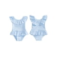 thumbnail image 2 of BemeyourBBs Toddler Baby Girl One Piece Swimsuit Infant Baby Girl Bathing Suits Ruffle Sleeveless Swimwear Seersucker Striped Tankini Swimsuits, 2 of 9