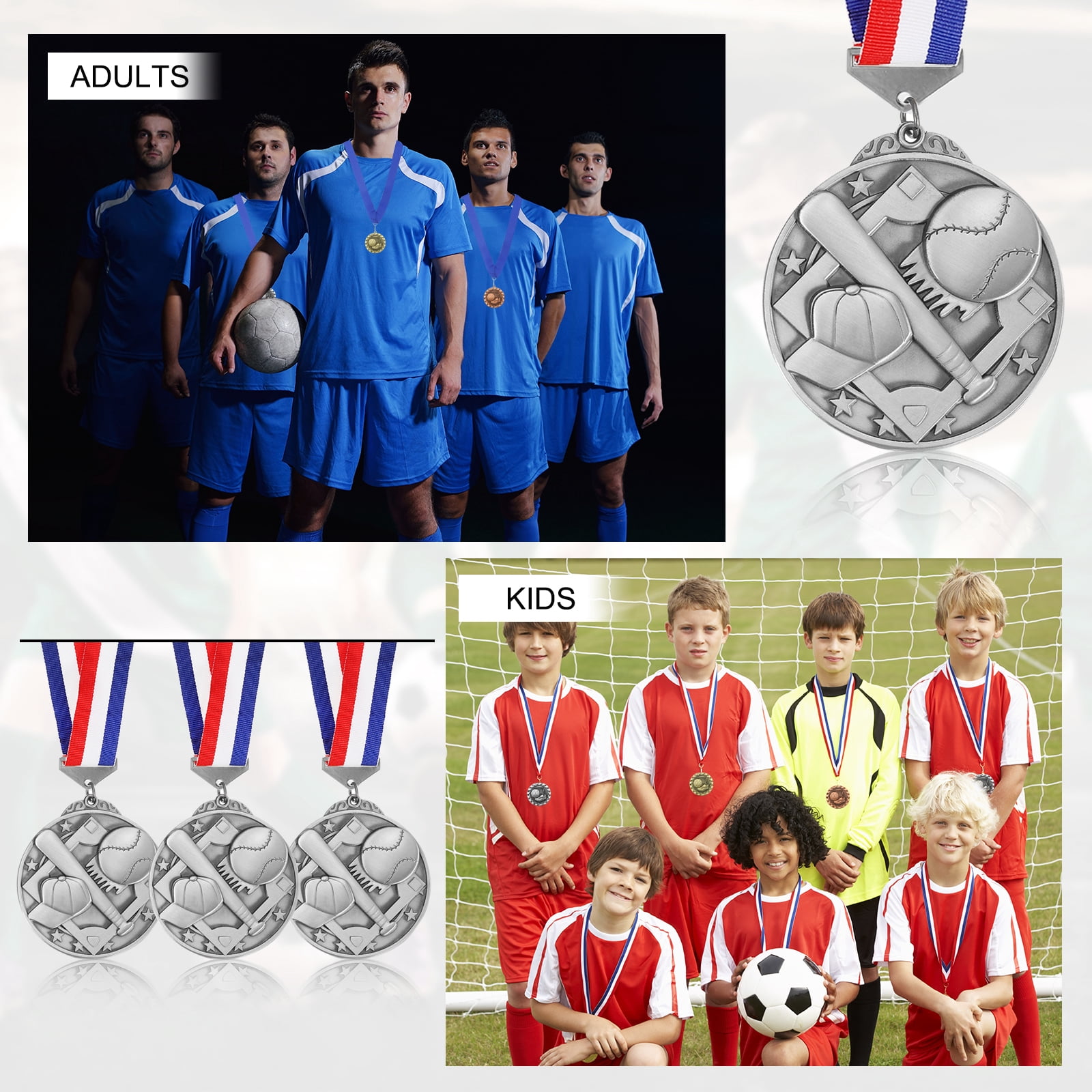 Uxcell Baseball Games Cap Award Medals with Ribbons, Winner Medals Prizes for Competitions Sports Party Silver