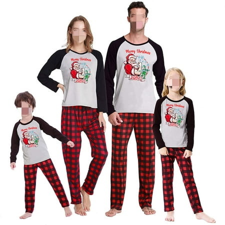

JBEELATE Matching Family Pajamas Sets Christmas PJ s Letter Santa Claus/Car/Elk Print Top and Plaid Pants Jammies Sleepwear
