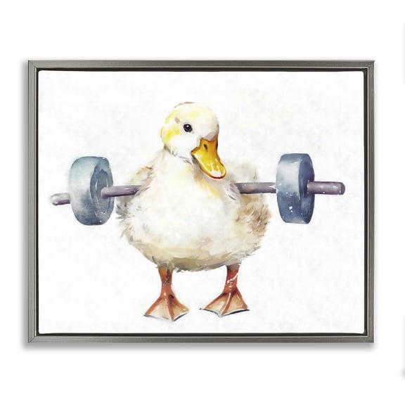 Stupell Industries Eclectic Duck Lifting Weights Gray Floating Frame Canvas Art, 21 x 17, by Ziwei Li