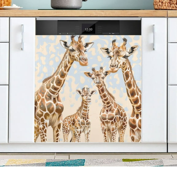 Giraffe Family Dishwasher Magnetic Refrigerator Magnet Cover Kitchen Art Panel Decal Sticker Home Decorative 23"x26"