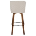 thumbnail image 5 of Modern Walnut Bar Stools Set of 2 with Swivel and Chrome Footrest, Beige Fabric Upholstered Counter Height Stools for Kitchen Island, 5 of 5
