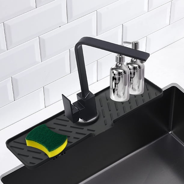 Protector contra salpicaduras de silicona para grifo, 18.0 x 5.9 in, alfombrilla para recoger agua del grifo, alfombrilla de silicona más larga para fregadero de cocina, (negro)
