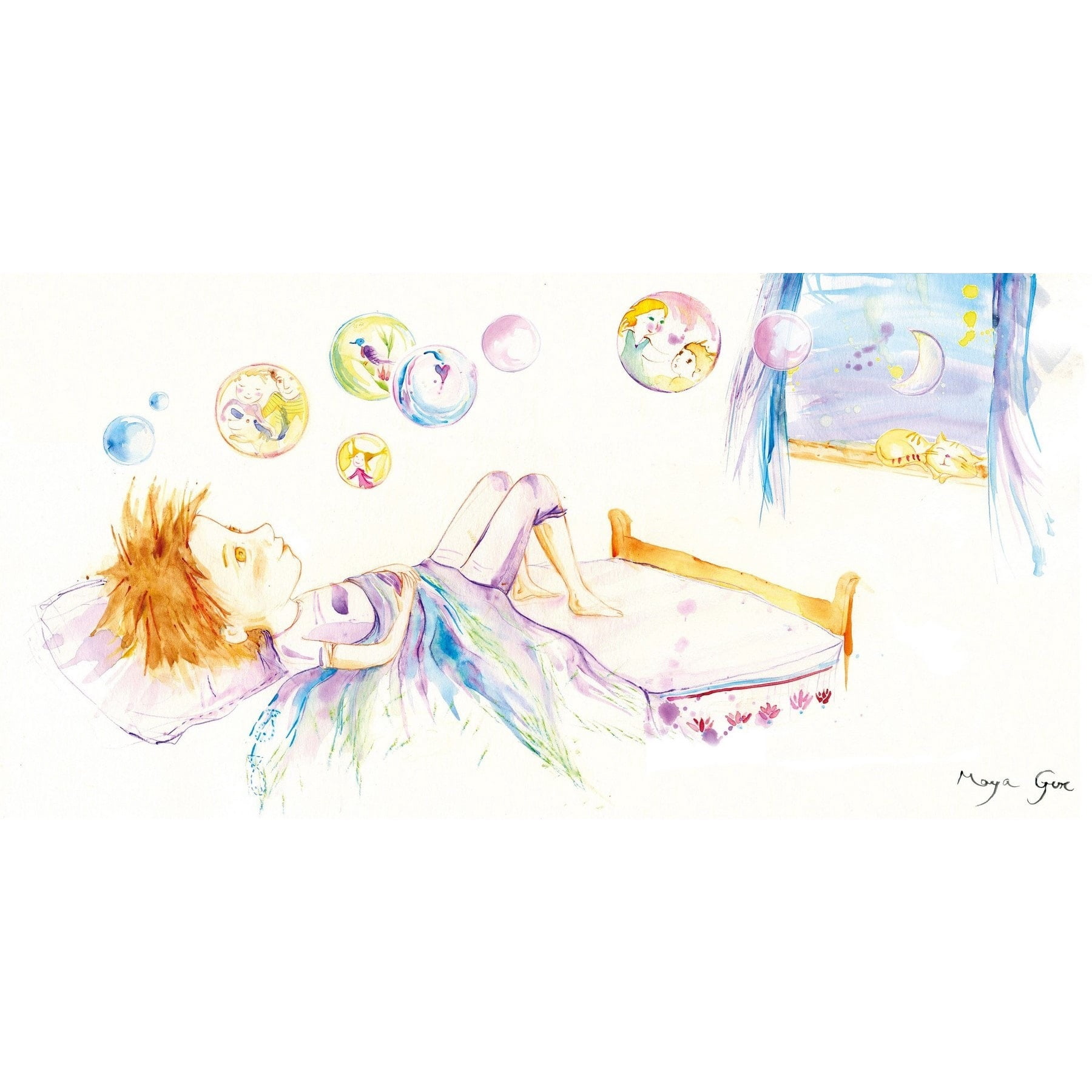 MARMONT HILL  - 'Bedtime' by Maya Gur Painting Print on Wrapped Canvas - Multi-Color 45 x 22.5