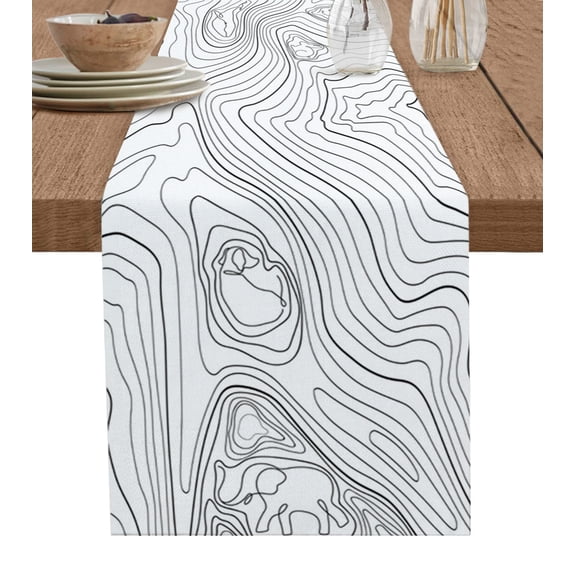 Hokiten Table Runners 72 Inches Long Dress Scarves, Geometric, Farmhouse Kitchen/Dining Table Runner, Coffee Tablerunners, Modern Abstract Stripes Mountain Line Art 14x72 Inch