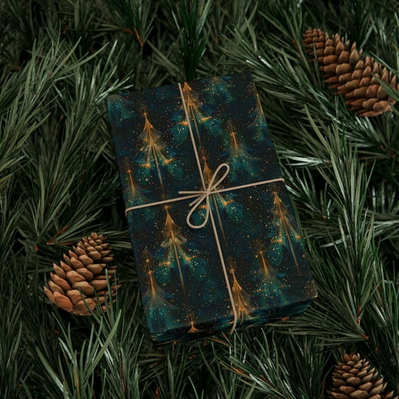 Green Pine Wrapping Papers, Christmas Tree Pattern Gift Wrap Paper Elegant Holiday Gift Wrap for Art Deco Decor, Winter Snow Design, Festive Present