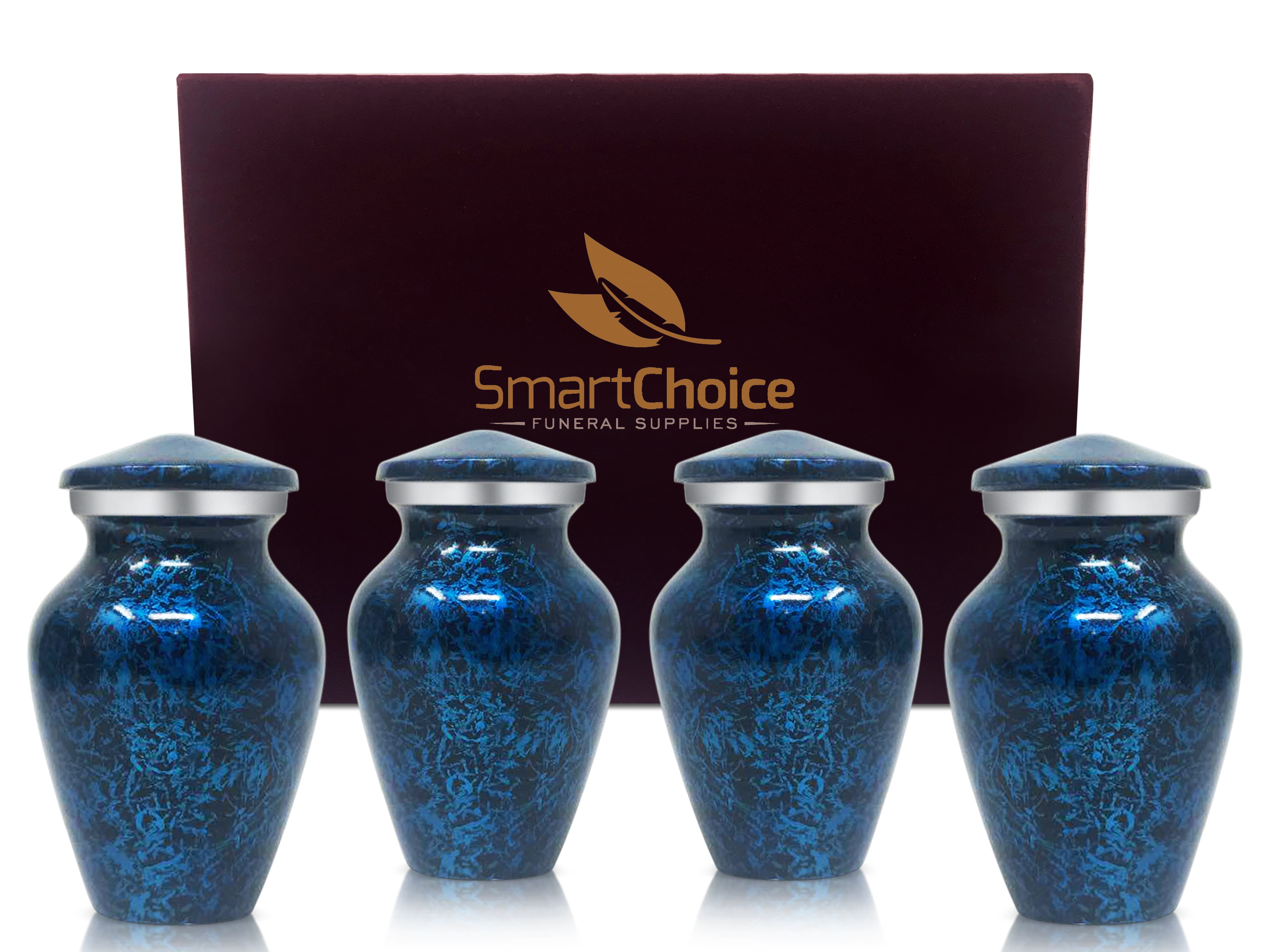 Handcrafted Funeral Memorial Mini Urns Forest Blue Set of 4 SmartChoice Keepsake Cremation Urns for Human Ashes