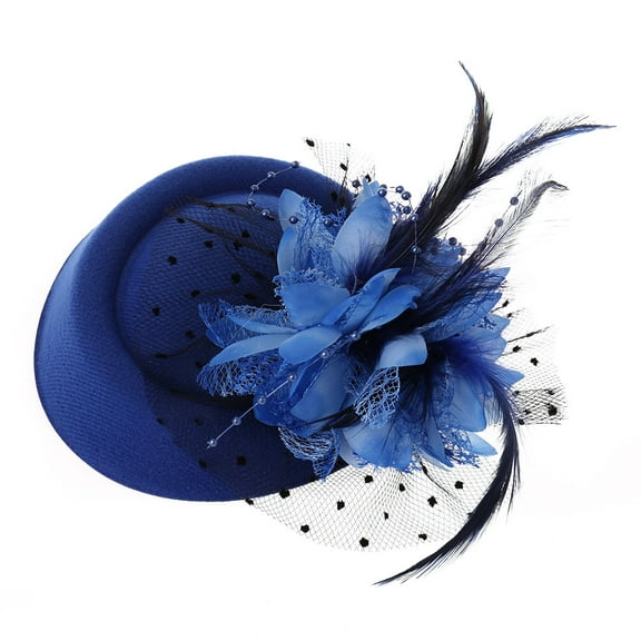 Fascinator Hats for Women Pillbox Cap with Flower Feather Mesh Veil and Hair Clip Cocktail Tea Party Headwear Headdress