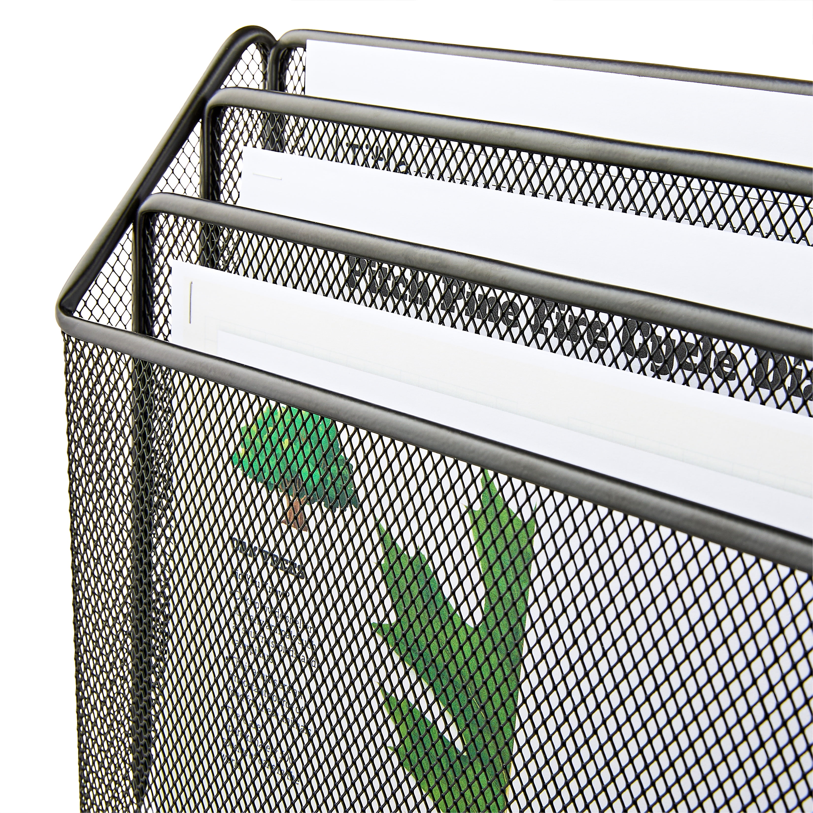 Pen+Gear,Desktop Organizers, Metal Mesh Desk Organizer with Hook,Black, 3 Compartments,