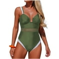 thumbnail image 2 of UPPADA Womens Cute One Piece Swimsuit Comfy Elastic Swimsuit Shoulder Straps Solid Color Swimwear V Neck Solid Color Push up Bathing Suit Modest Swimsuits Army Green,L, 2 of 8