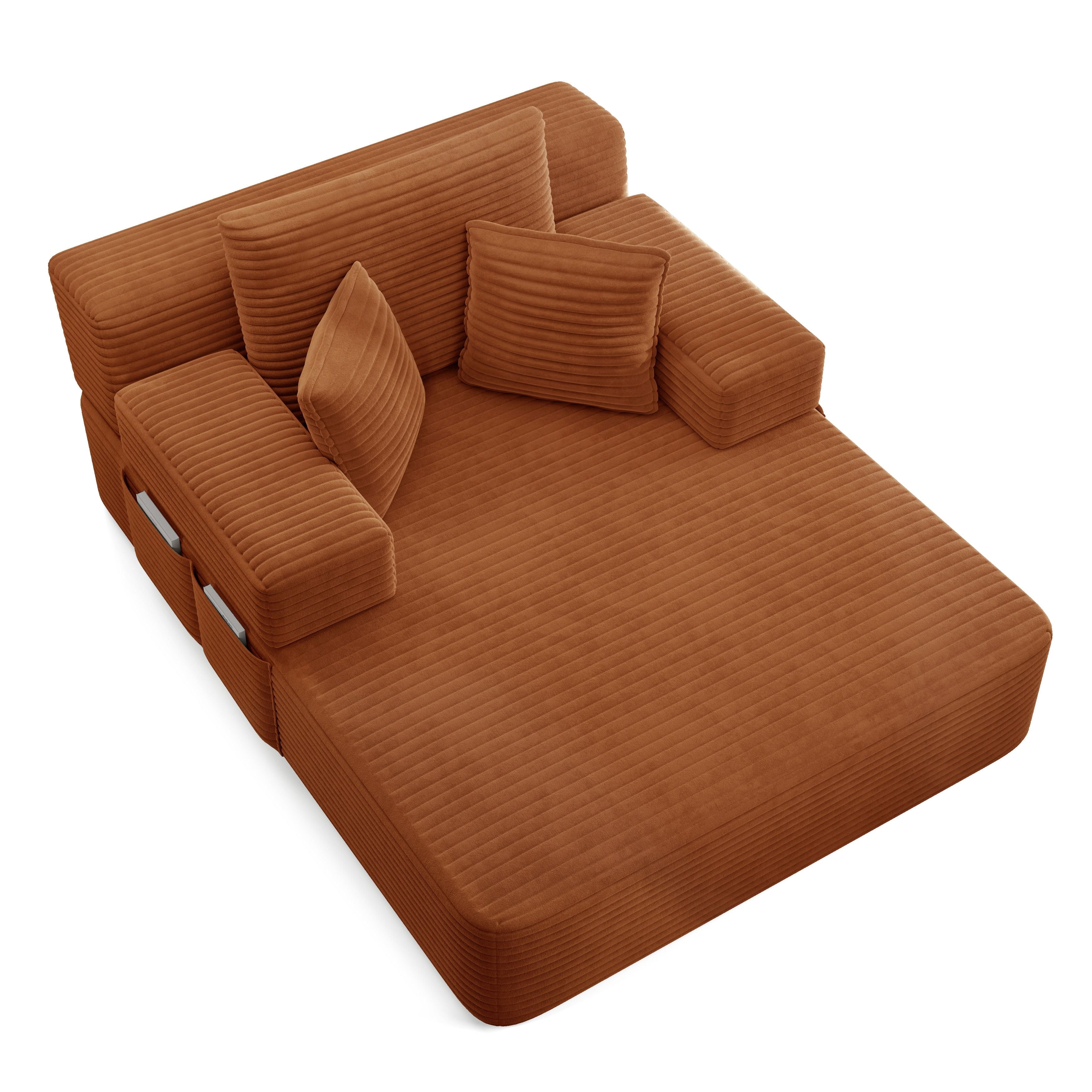 Alvantor Oversized Corduroy Convertible Chaise Lounge Sofa Bed, Orange
