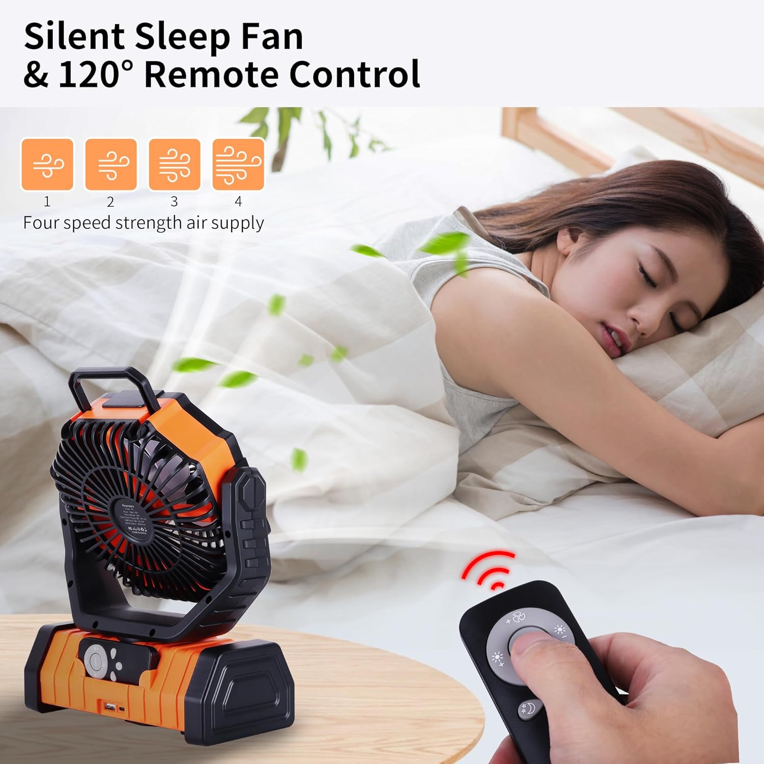 Portable Fan Rechargeable, 20000mAh Cordless Battery Powered Camping Fan with LED Light & Remote, 4 Speeds Wind, Timer, USB C, 360 Hanging Hook, Oscillating Fans for Travel Tent, Camping Essentials