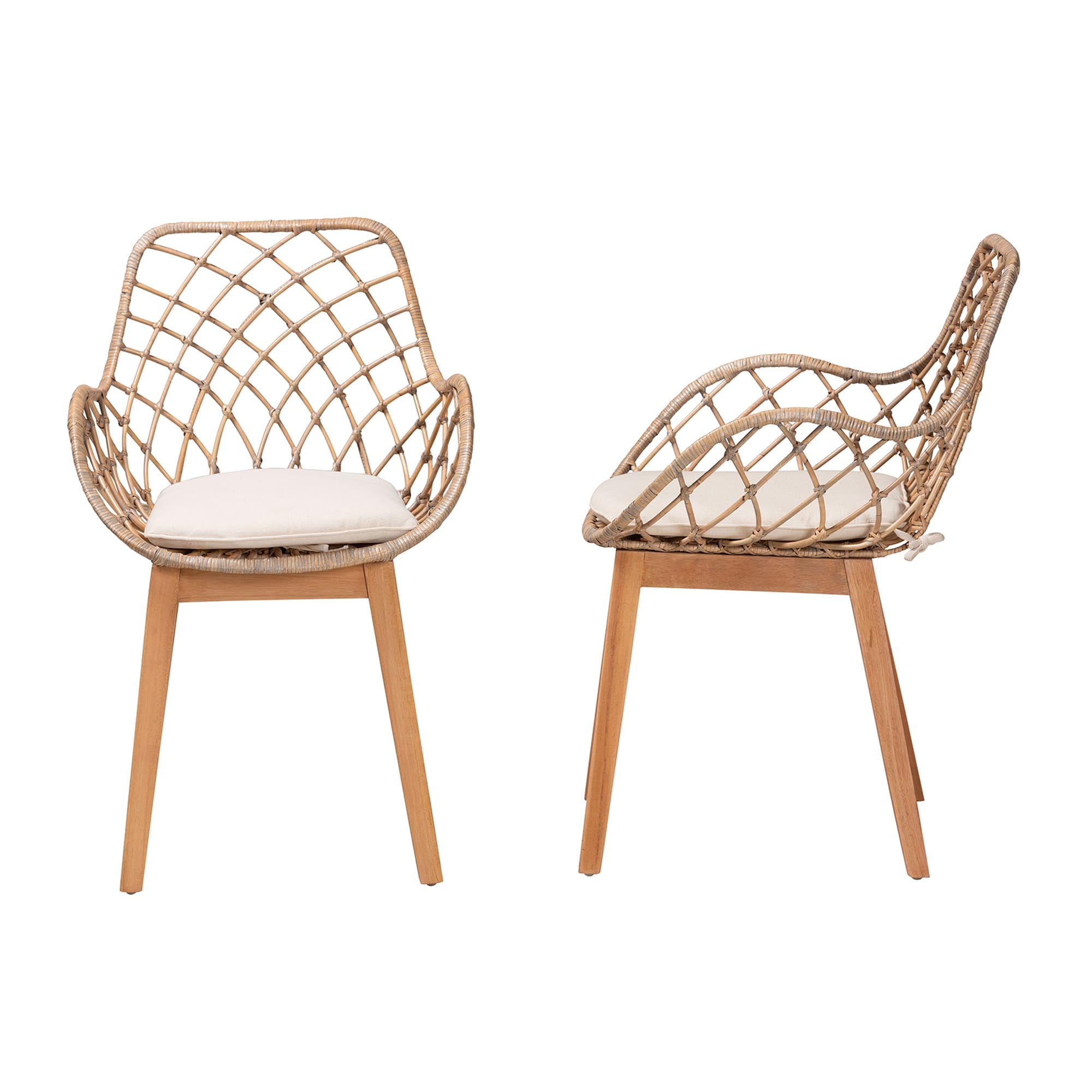 bali & pari Ballerina Rattan BOHO Dining Chairs, Set of 2, Greywash