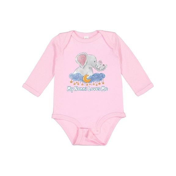 Inktastic My Nonni Loves Me Cute Elephants Clouds Moon and Stars Boys or Girls Long Sleeve Baby Bodysuit
