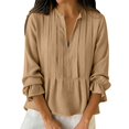 thumbnail image 2 of Endives Womens Cotton Linen Shirt Long Sleeve Shirt Button Down Shirts V Neck Pleated Casual Loose Blouses Roll Up Sleeve Shirt, 2 of 4