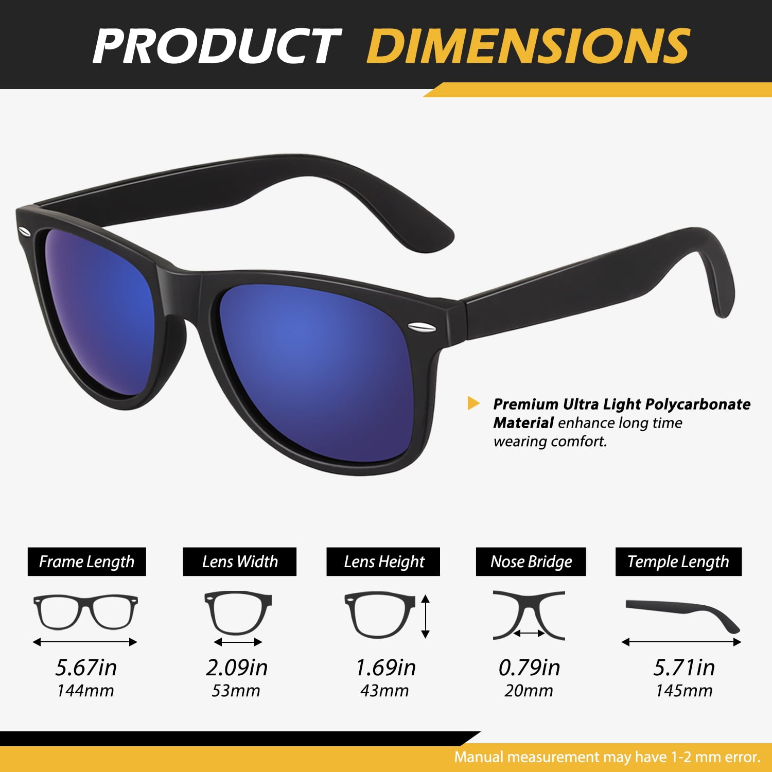 LINVO Classic Retro Polarized Black Sunglasses for Men Women Fishing Driving Hiking