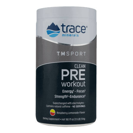 Best by 11/2026)) Trace Minerals | Clean Pre Workout Supplement | Carbohydrates I Powder Raspberry Lemonade 18.1 fl oz